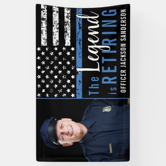 Foto van politie-aflossing op blauwe lijn spandoek (Verticaal)