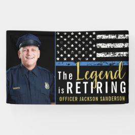 Foto van politie-aflossing op blauwe lijn spandoek