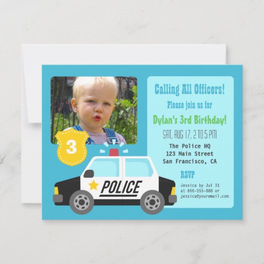 Foto van politie - auto - kinderen Birthday - part Kaart (Voorkant)
