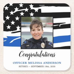 Foto van politie met blauwe lijn kartonnen onderzetters