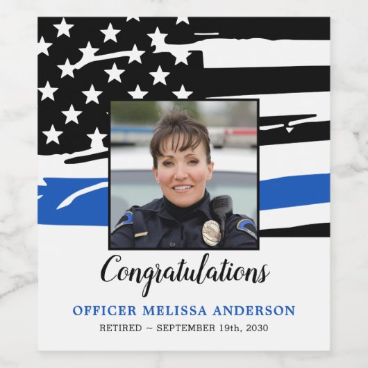 Foto van politie-oproeppartij met blauwe lijn wijn etiket (Enkel label)