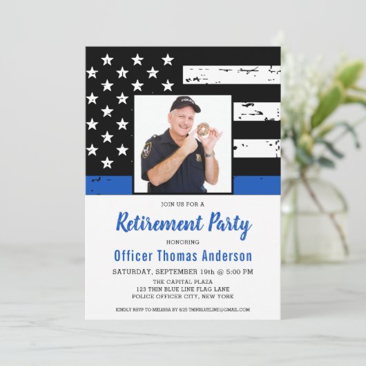 Foto van politieagent Retirement Thin Blue Line Kaart (Staand voorkant)