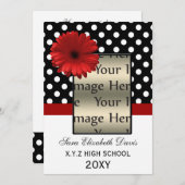 foto van polka stippen rode daisy Afstuderen Invit Kaart (Voorkant / Achterkant)