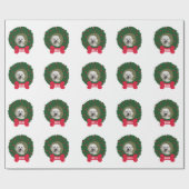 Foto van Poodle Kerstmis Wreath Dog, naam, jaar Cadeaupapier (Vlak)