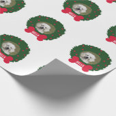 Foto van Poodle Kerstmis Wreath Dog, naam, jaar Cadeaupapier (Hoek)