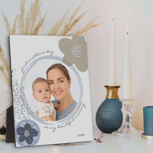 Foto van pop Art Flower Blue Grey Editable Occasio Fotoplaat