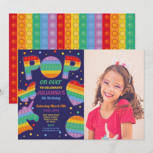 Foto van pop it Party Fidget Birthday Navy Kaart (Voorkant / Achterkant)