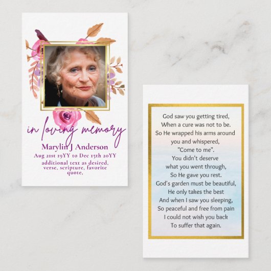 Foto van Prayer Kaarten Memorial Celebration of Li Visitekaartje (Voorkant / Achterkant)