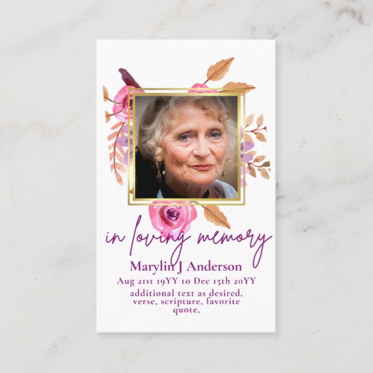 Foto van Prayer Kaarten Memorial Celebration of Li Visitekaartje (Voorkant)