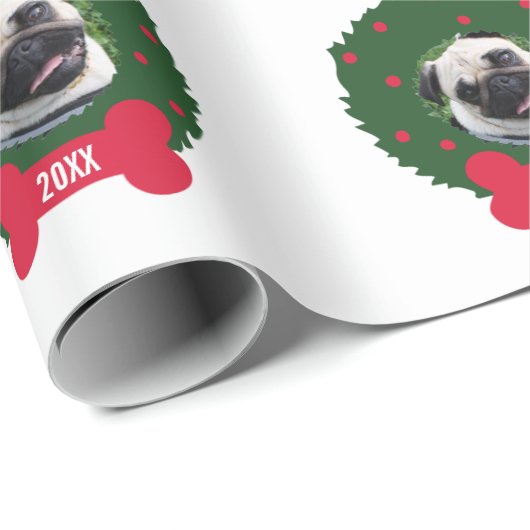 Foto van Pug Dog met Kerstmis, jaar, naam Cadeaupapier (Rol Hoek)