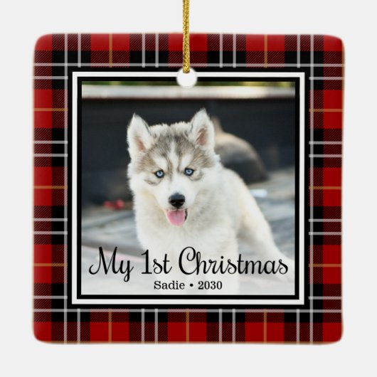 Foto van Puppy's 1 kerstfeest 2 Keramisch Ornament (Achterkant)