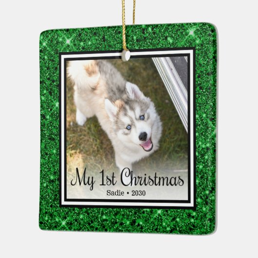 Foto van Puppy's 1 kerstfeest 2 Keramisch Ornament (Links)