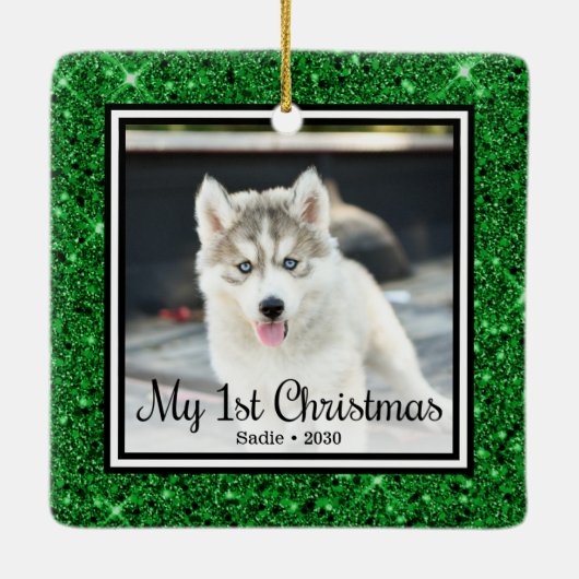 Foto van Puppy's 1 kerstfeest 2 Keramisch Ornament (Achterkant)