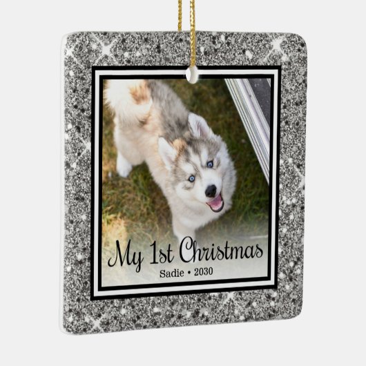 Foto van Puppy's 1 kerstfeest 2 Keramisch Ornament (Rechts)