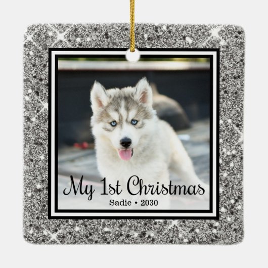 Foto van Puppy's 1 kerstfeest 2 Keramisch Ornament (Achterkant)