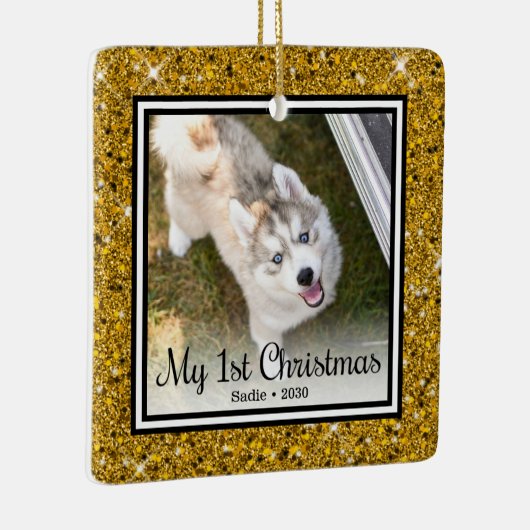 Foto van Puppy's 1 kerstfeest 2 Keramisch Ornament (Rechts)