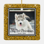 Foto van Puppy's 1 kerstfeest 2 Keramisch Ornament (Achterkant)