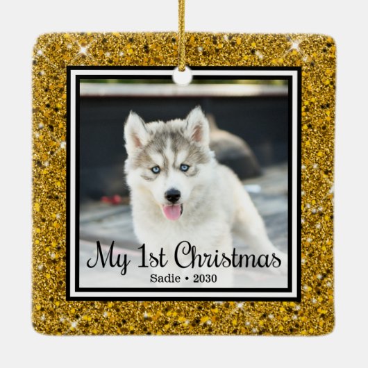 Foto van Puppy's 1 kerstfeest 2 Keramisch Ornament (Achterkant)