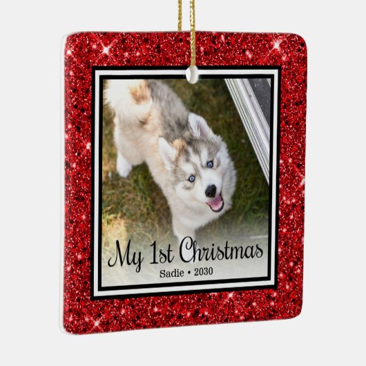 Foto van Puppy's 1 kerstfeest 2 Keramisch Ornament (Rechts)