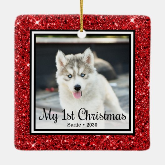 Foto van Puppy's 1 kerstfeest 2 Keramisch Ornament (Achterkant)