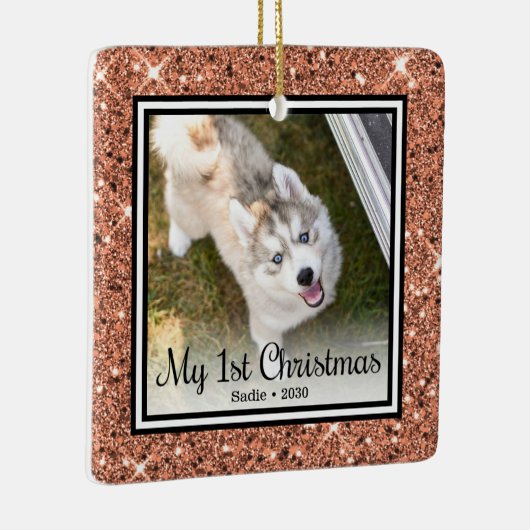 Foto van Puppy's 1 kerstfeest 2 Keramisch Ornament (Rechts)