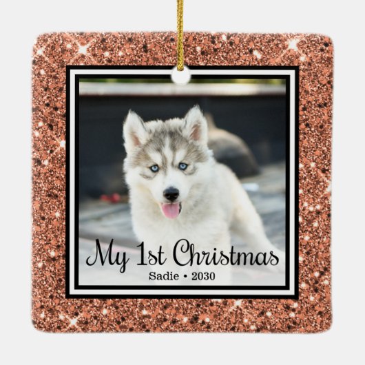 Foto van Puppy's 1 kerstfeest 2 Keramisch Ornament (Achterkant)