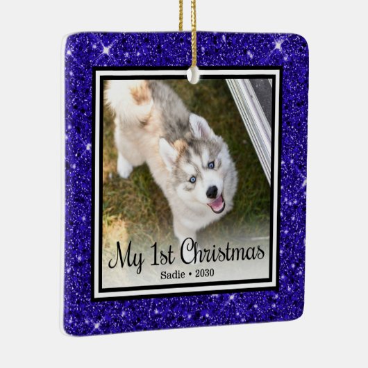 Foto van Puppy's 1 kerstfeest 2 Keramisch Ornament (Rechts)