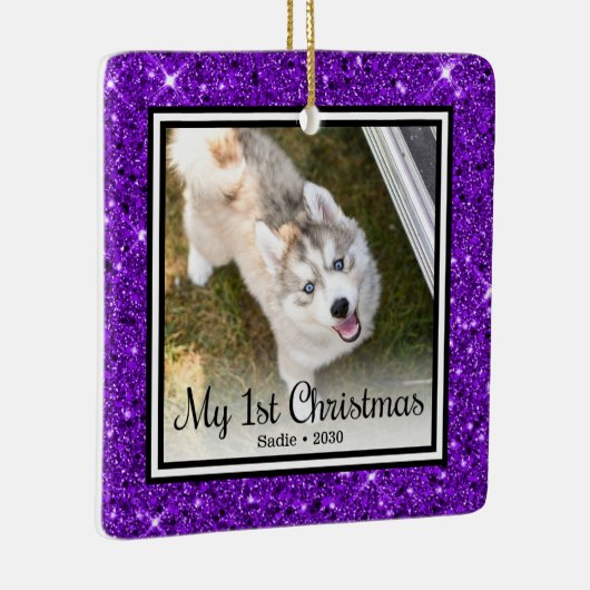 Foto van Puppy's 1 kerstfeest 2 Keramisch Ornament (Rechts)