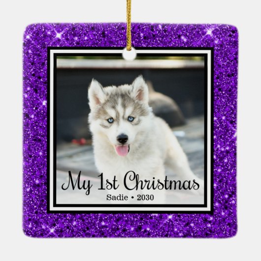 Foto van Puppy's 1 kerstfeest 2 Keramisch Ornament (Achterkant)