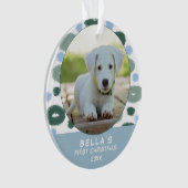 Foto van Puppy's eerste kerstfeest kleurrijk blauw Ornament (voorkant)