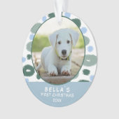 Foto van Puppy's eerste kerstfeest kleurrijk blauw Ornament (voorkant)