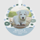 Foto van Puppy's eerste kerstfeest kleurrijk blauw Ornament (voorkant)