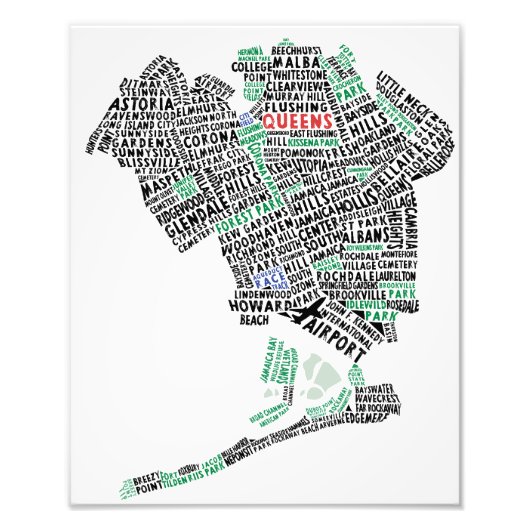Foto van Queens NY Typografie Afdruk (Voorkant)