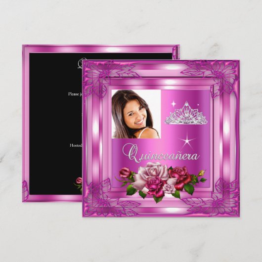 Foto van Quinceanera 15 Party roze rozen Kaart (Voorkant / Achterkant)