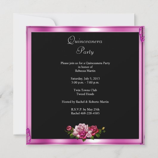 Foto van Quinceanera 15 Party roze rozen Kaart (Achterkant)