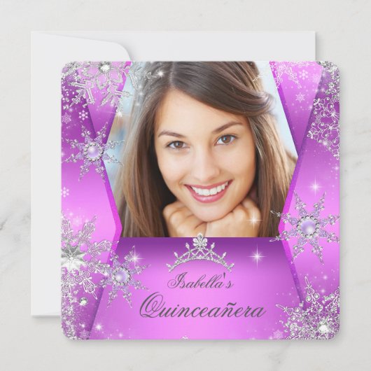 Foto van Quinceanera Paars Pink Winter Wonderland Kaart (Voorkant)
