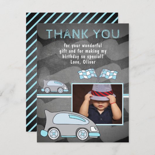 Foto van racecar Flag Chalkboard Birthday Bedankkaart (Voorkant / Achterkant)
