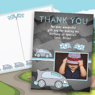 Foto van racecar Flag Chalkboard Birthday Briefkaart
