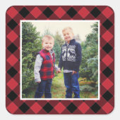 Foto van Red and Black Buffalo Pset Holiday Vierkante Sticker (Voorkant)