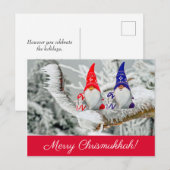 Foto van Red and Blue Fun Chrismukkah Santa Elves Briefkaart (Voorkant / Achterkant)
