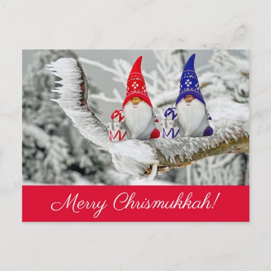 Foto van Red and Blue Fun Chrismukkah Santa Elves Briefkaart (Voorkant)