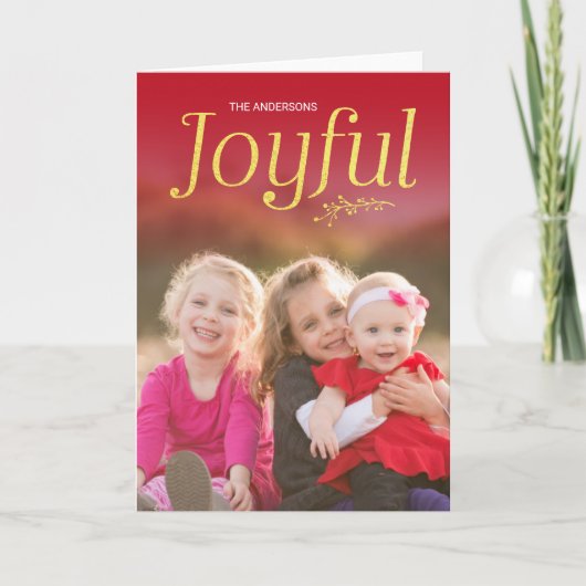 Foto van Red and Faux Gold Joyful Holiday Feestdagen Kaart (Voorkant)