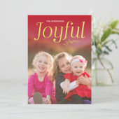 Foto van Red and Faux Gold Joyful Holiday Feestdagenkaart (Staand voorkant)