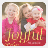 Foto van Red and Faux Gold Joyful Holiday Vierkante Sticker (Voorkant)