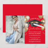 Foto van Red and Gold Afstuderen Pet Graduparty Kaart (Voorkant / Achterkant)