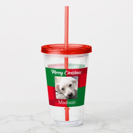 Foto van Red and Green Cute Dog Holiday Acryl Drinkbeker (Voorkant)