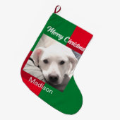 Foto van Red and Green Cute Dog Holiday Grote Kerstsok (Voorkant (Hangend))
