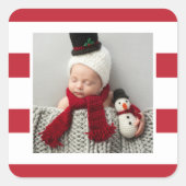 Foto van Red and White Stripes Holiday Vierkante Sticker (Voorkant)