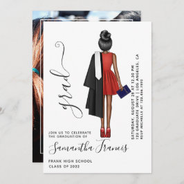 Foto van Red, Black and White Girl Graduy Party Kaart