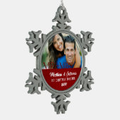 Foto van Red Damask 1 Kerstmis Tin Sneeuwvlok Ornament (Links)